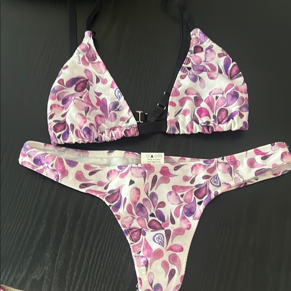 Purple Leaf Print Bikini Set